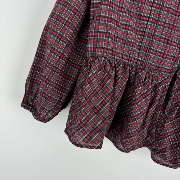 Ralph Lauren Girl's Plaid Red Green Tartan Long Sleeve Ruffle Buttons Top Size 5 - Picture 4 of 15